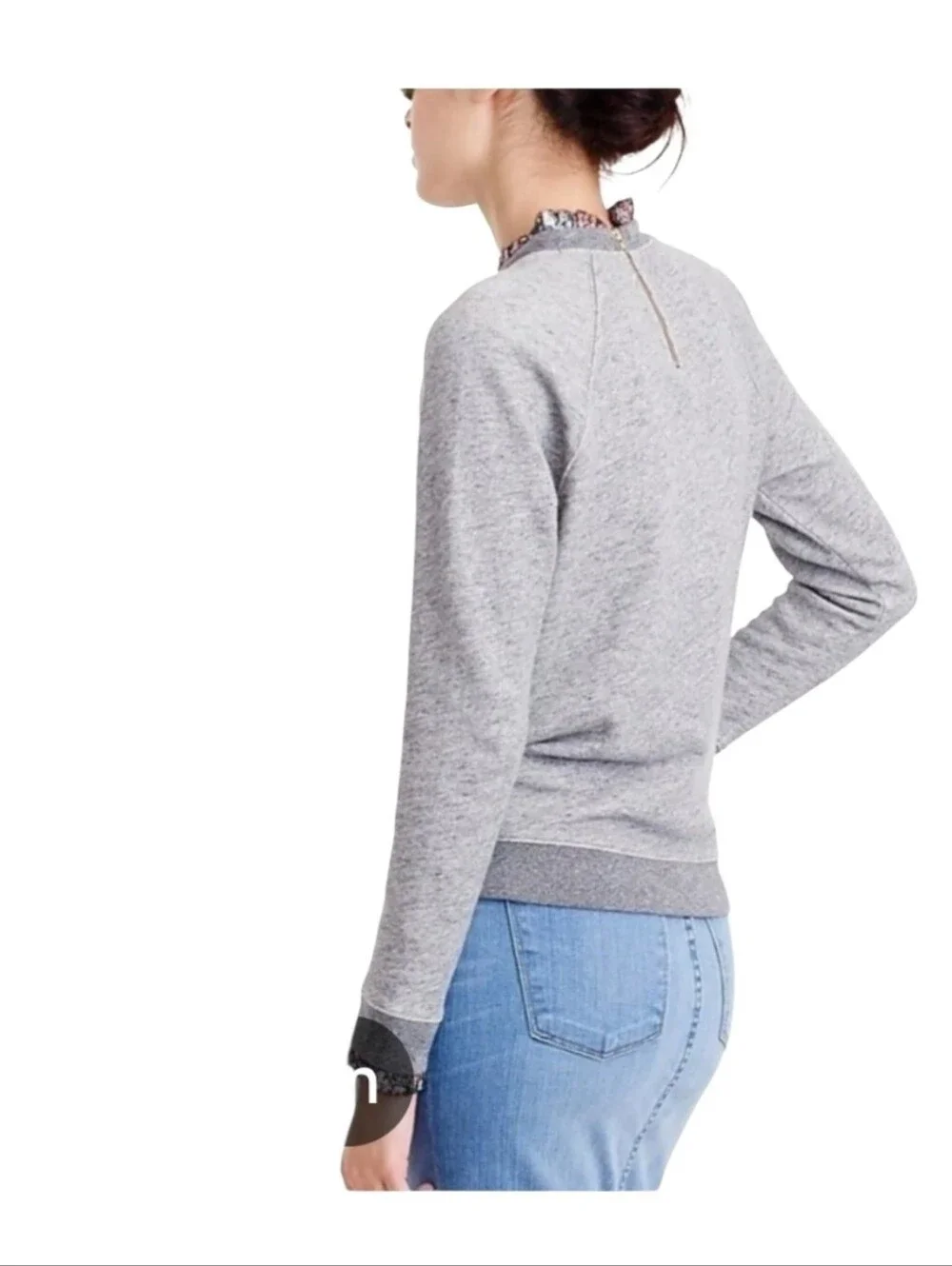 J. Crew Gray Floral Metallic Trim Ruffleneck Sweatshirt Size L
